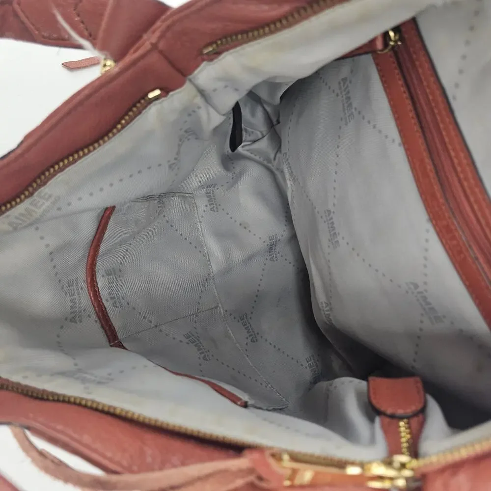 Aimee Kestenberg Tuscany Brown Slouchy Pebbled Leather Suede Hobo Bag Boho